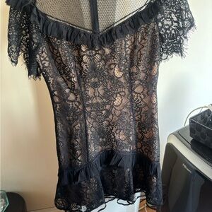 Jonathan Simkhai Black Lace Ruffle Hem Dress
